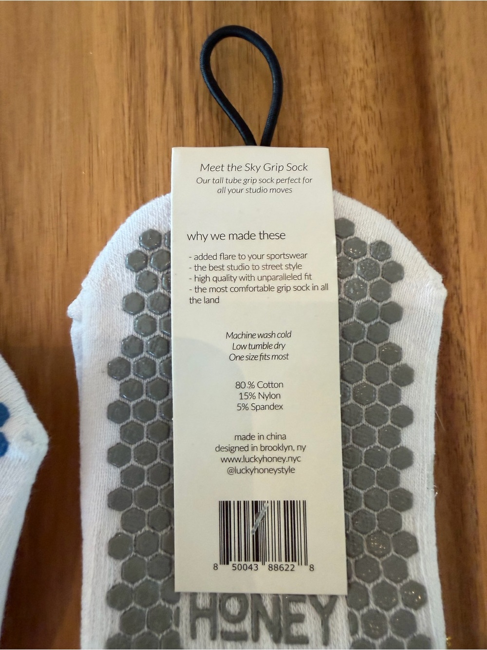 Pilates grip socks (two) White Crew Socks with Blue Butterfly & Star Moon Print - Picture 3 of 3